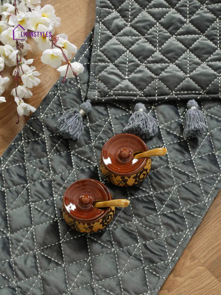 Eyda Grey Color Quilted Table Runner