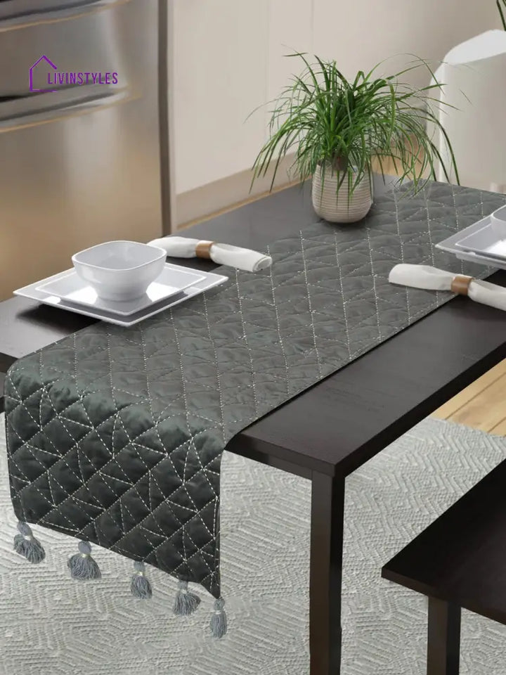 Eyda Grey Color Quilted Table Runner