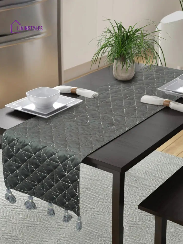 Eyda Grey Color Quilted Table Runner