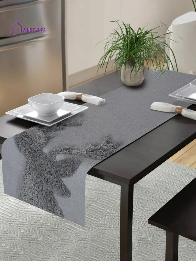 Eyda Grey Colored Cotton Tufted Table Runner