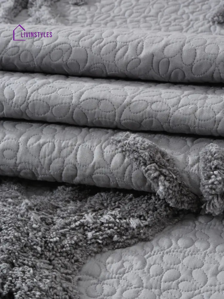 Eyda Grey Colored Cotton Tufted Table Runner
