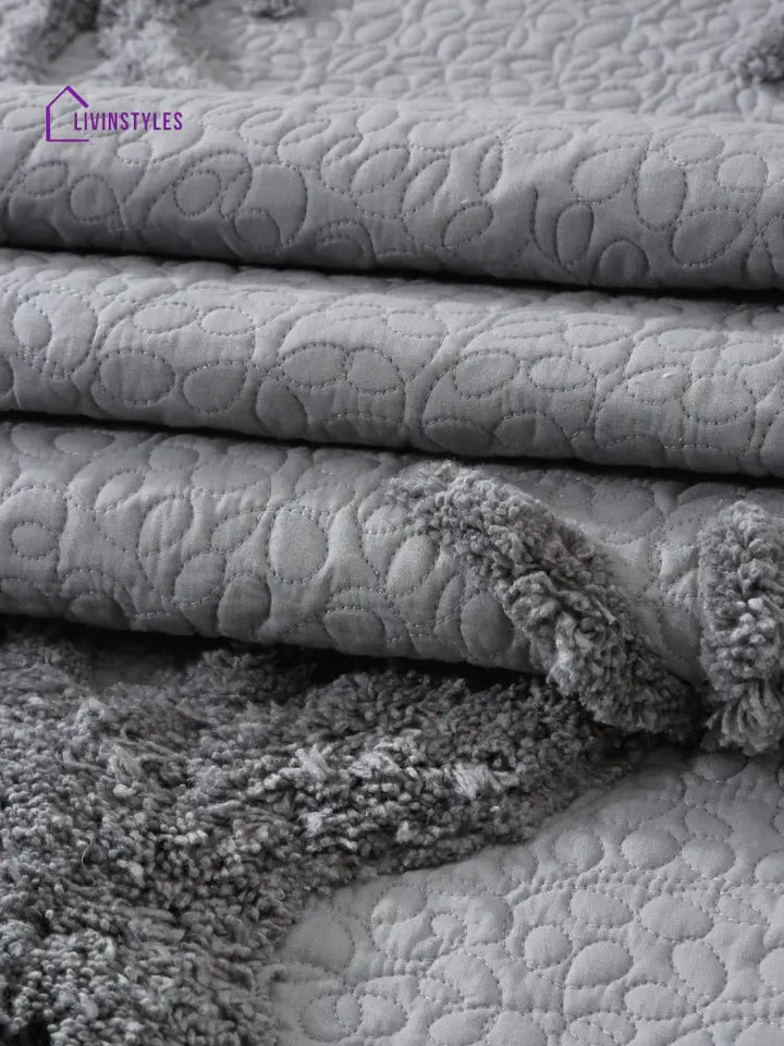Eyda Grey Colored Cotton Tufted Table Runner