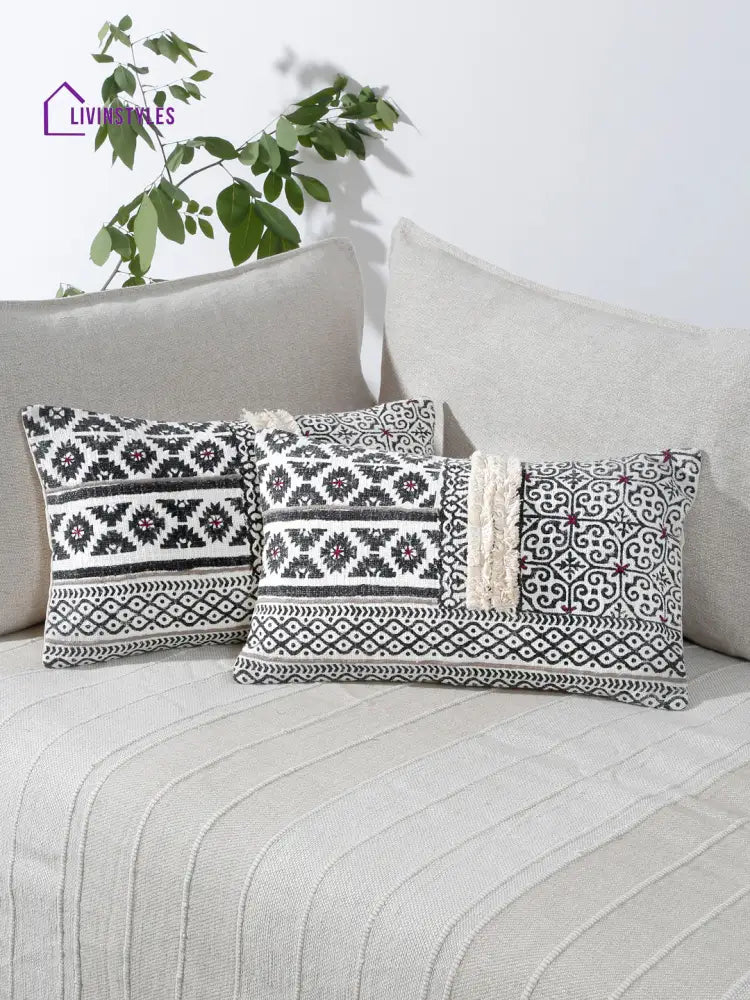 Eyda Hand Block Printed Cotton Cushion Covers Set Of 2 12X20 Inch