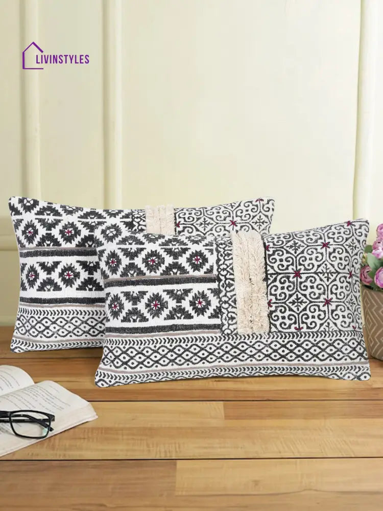 Eyda Hand Block Printed Cotton Cushion Covers Set Of 2 12X20 Inch