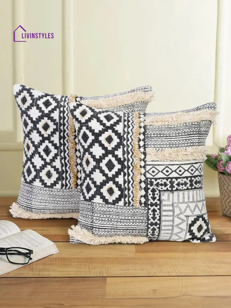 Eyda Hand Block Printed Cotton Sofa Cushion Covers Set Of 2 18X18 Inch
