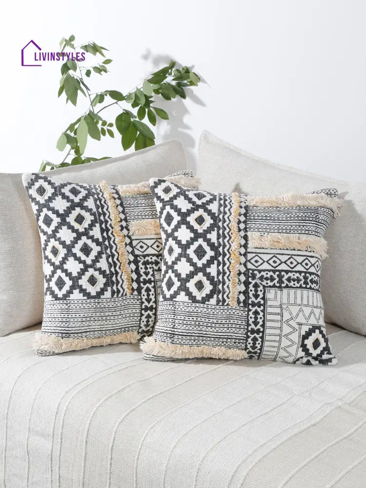 Eyda Hand Block Printed Cotton Sofa Cushion Covers Set Of 2 18X18 Inch