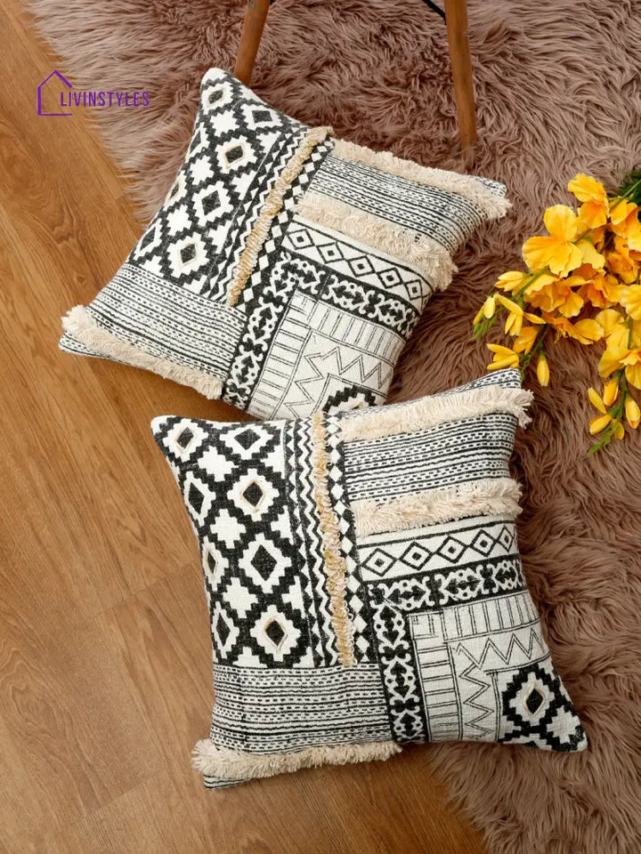 Eyda Hand Block Printed Cotton Sofa Cushion Covers Set Of 2 18X18 Inch
