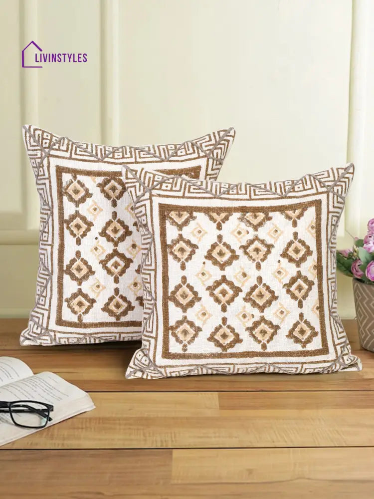 Eyda Hand Block Printed Cotton Sofa Cushion Covers Set Of 2 18X18 Inch