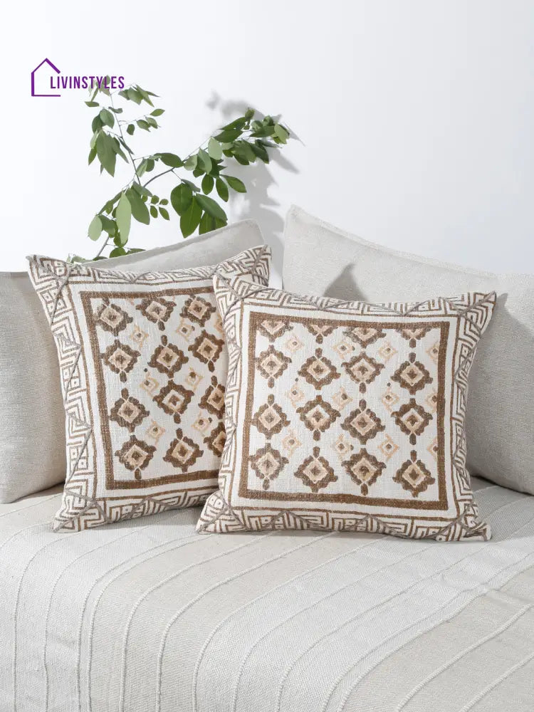Eyda Hand Block Printed Cotton Sofa Cushion Covers Set Of 2 18X18 Inch