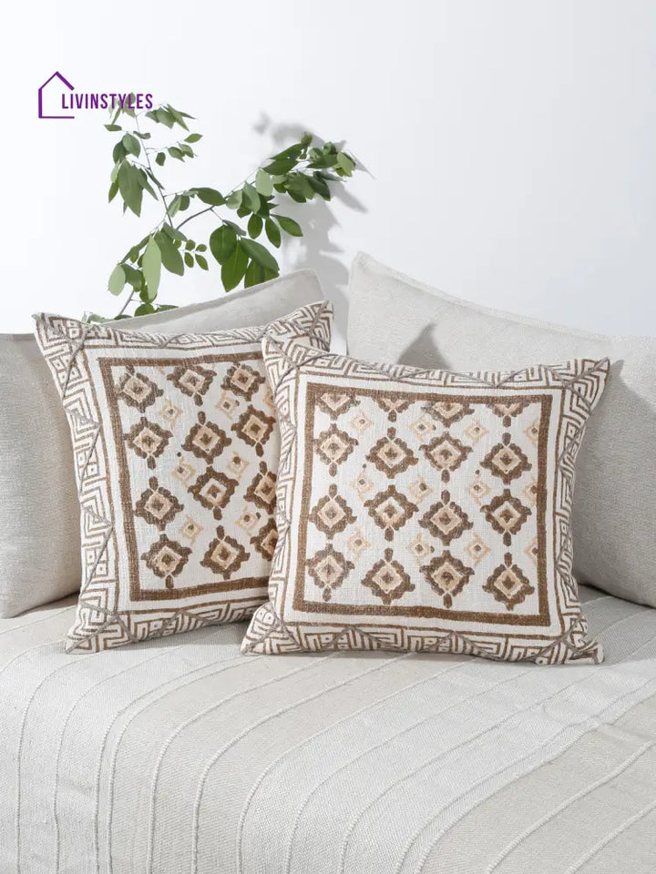 Eyda Hand Block Printed Cotton Sofa Cushion Covers Set Of 2 18X18 Inch