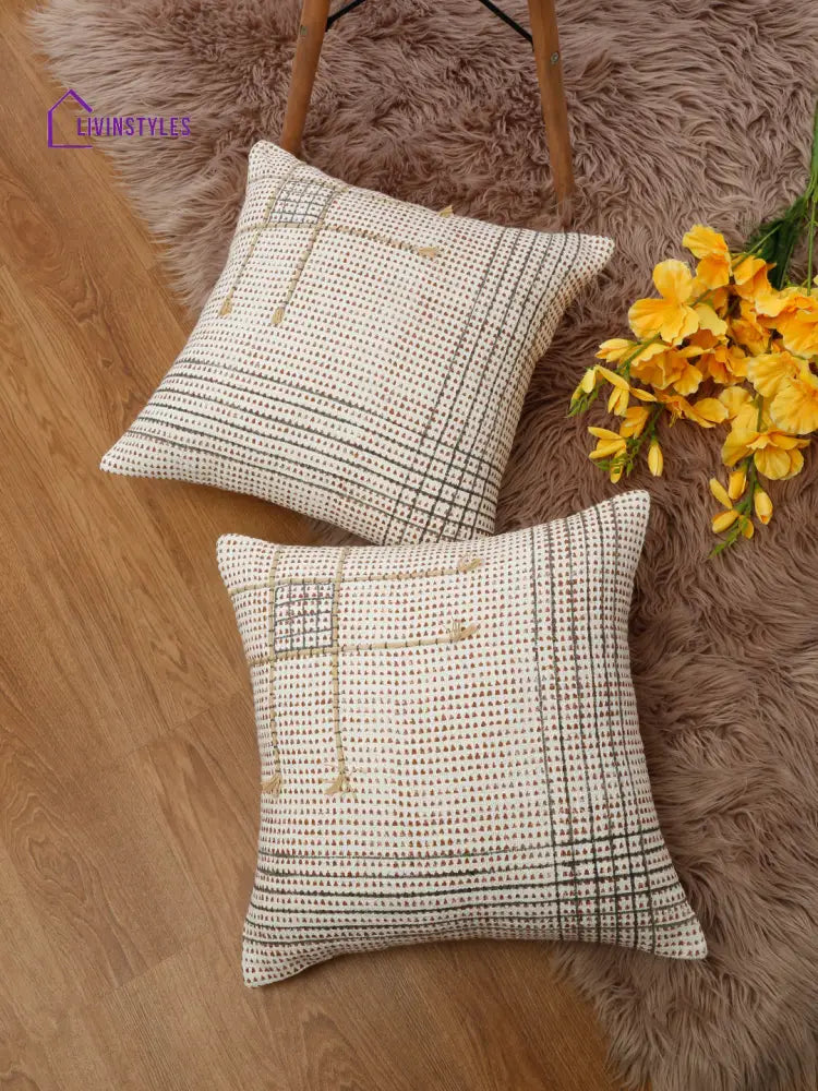 Eyda Hand Block Printed Cotton Sofa Cushion Covers Set Of 2 18X18 Inch