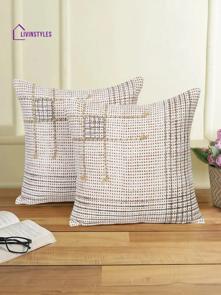 Eyda Hand Block Printed Cotton Sofa Cushion Covers Set Of 2 18X18 Inch