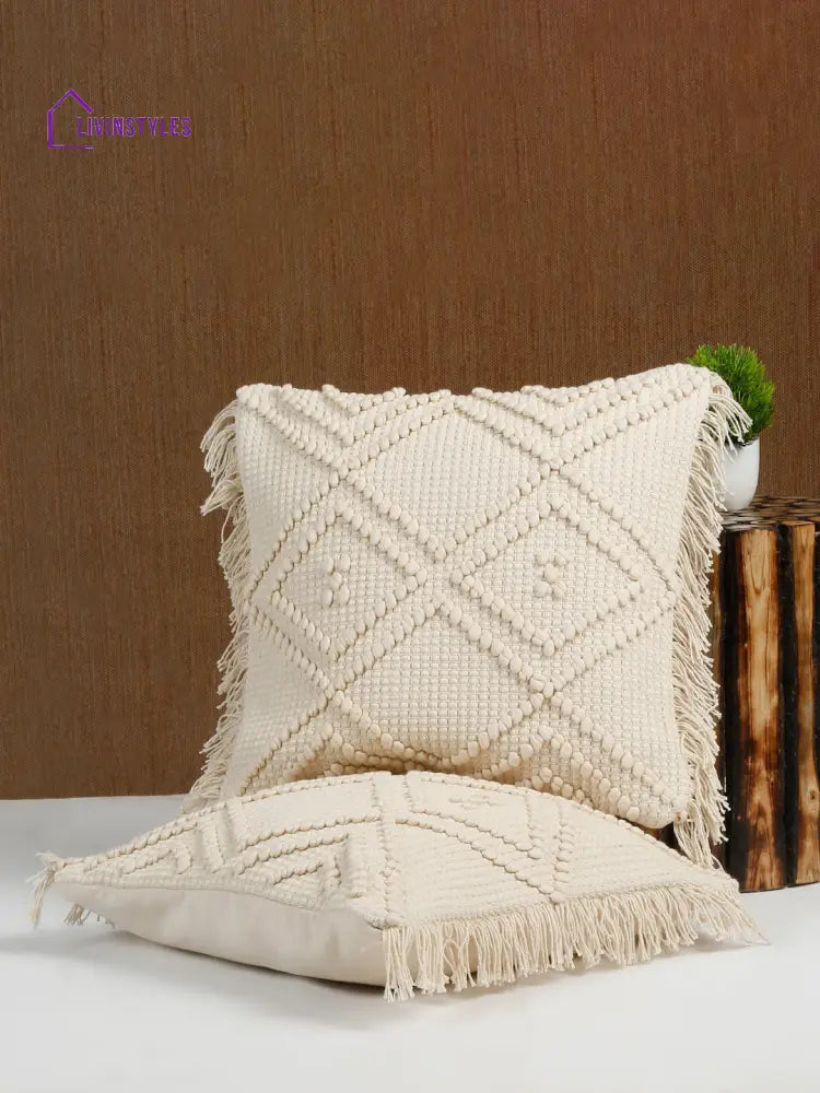 Eyda Ivory Cotton Hand Woven Cushion Cover Set Of 2