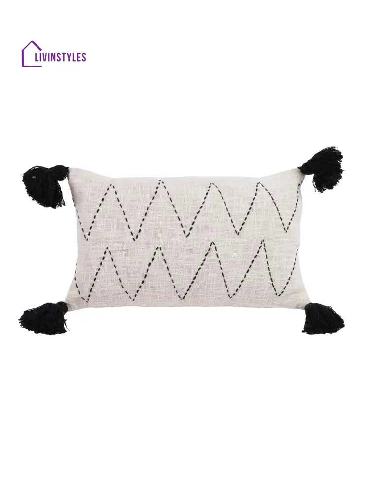 Eyda Jute Cotton Hand Work Cushion Covers Set Of 2-12X20 Inch
