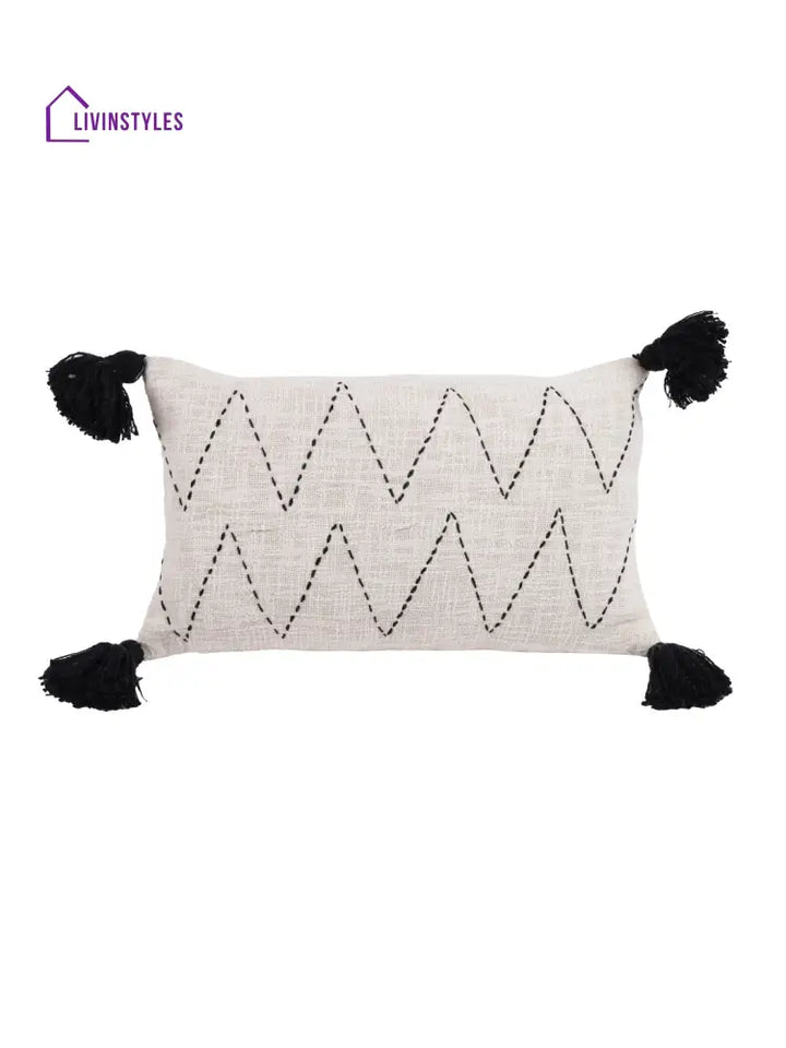 Eyda Jute Cotton Hand Work Cushion Covers Set Of 2-12X20 Inch