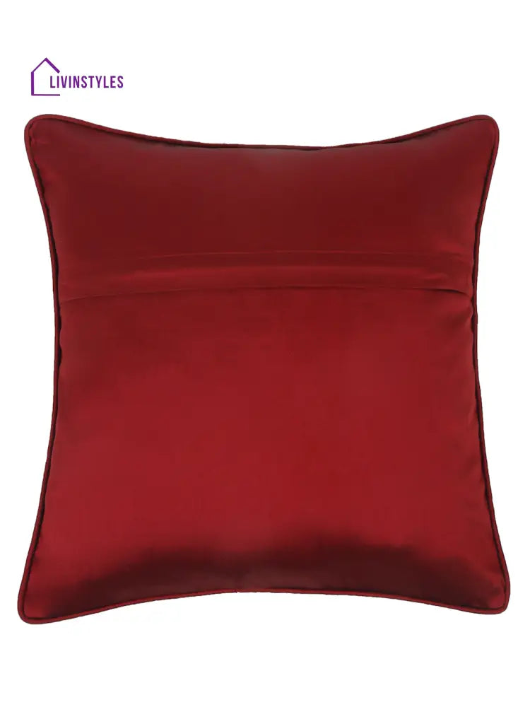 Eyda Maroon And Copper Color Embroidered Cushion Cover Set Of 2-16X16 Inch