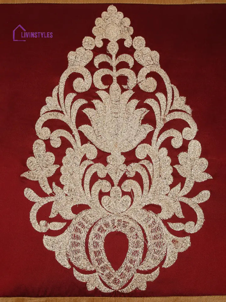 Eyda Maroon And Copper Color Embroidered Cushion Cover Set Of 2-16X16 Inch