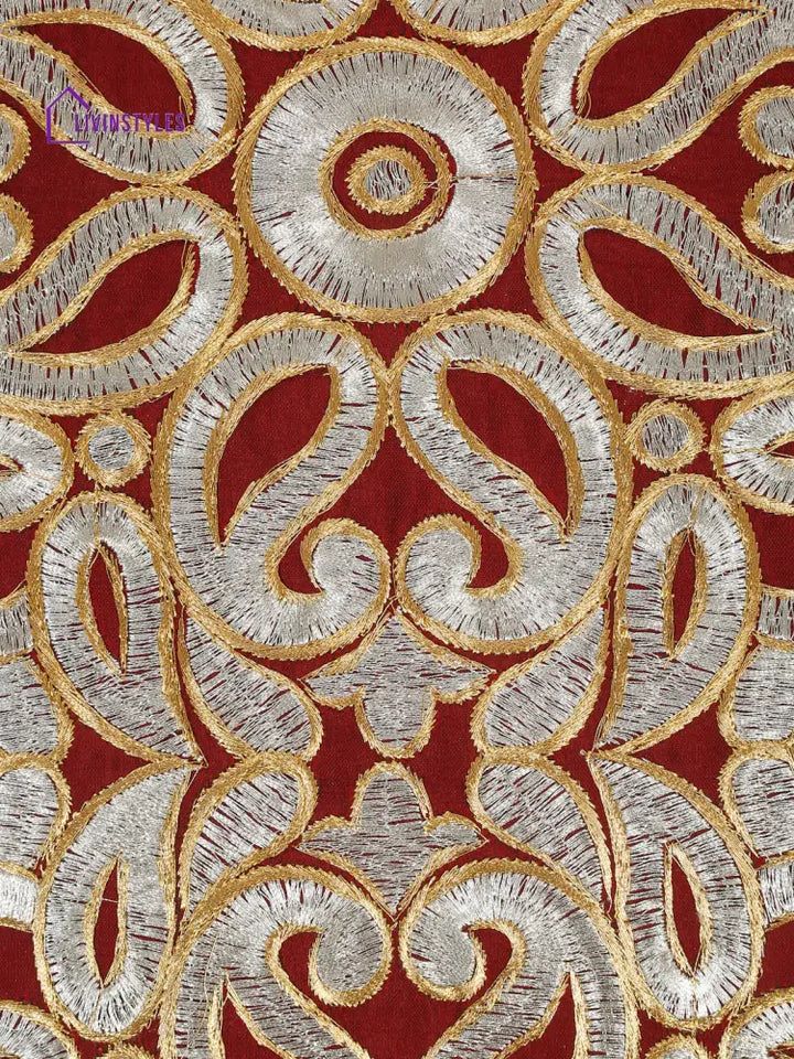 Eyda Maroon And Silver Color Embroidered Cushion Cover Set Of 2-16X16 Inch