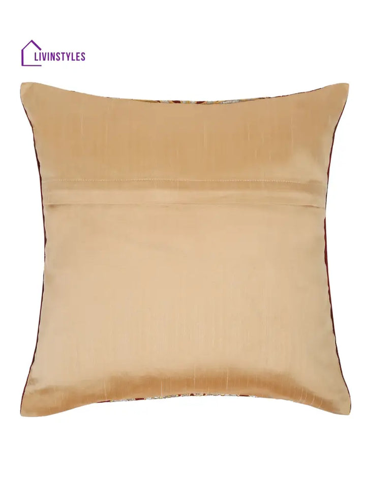 Eyda Maroon And Silver Color Embroidered Cushion Cover Set Of 2-16X16 Inch