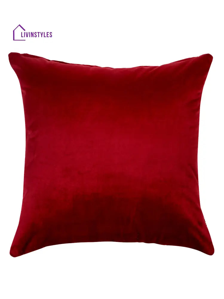 Eyda Maroon Color Embroidered Velvet Cushion Covers Set Of 2 - 18X18 Inch