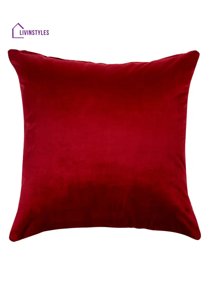 Eyda Maroon Color Embroidered Velvet Cushion Covers Set Of 2 - 18X18 Inch