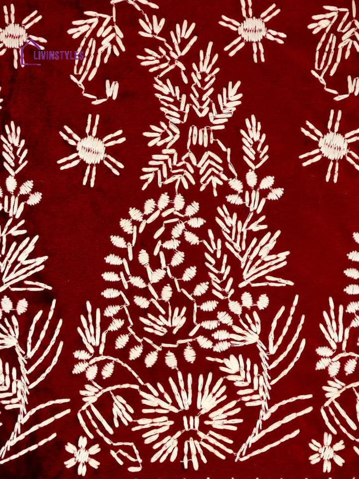 Eyda Maroon Color Embroidered Velvet Cushion Covers Set Of 2 - 18X18 Inch