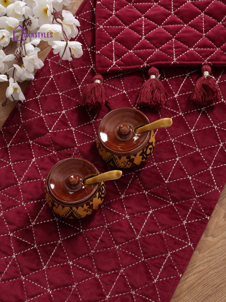 Eyda Maroon Color Quilted Table Runner