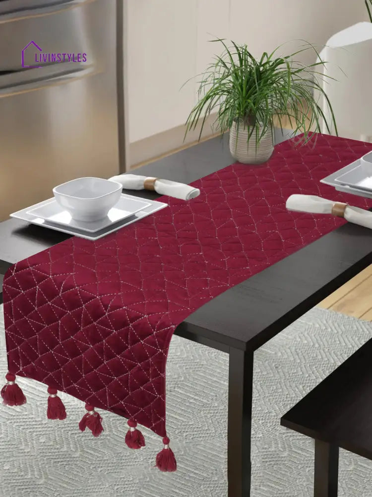Eyda Maroon Color Quilted Table Runner