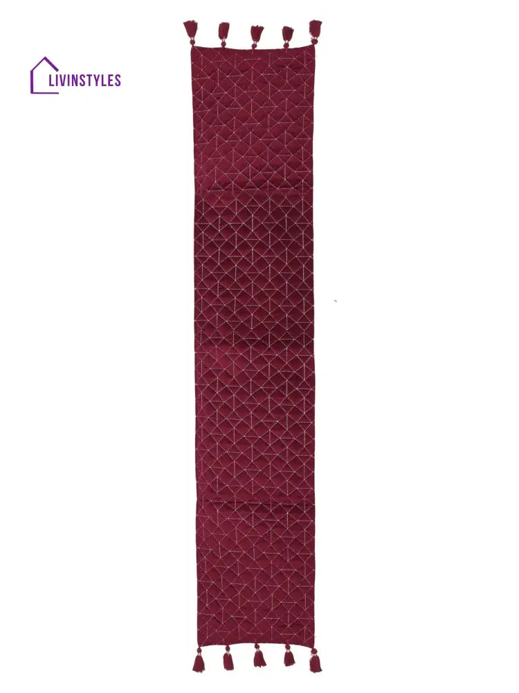 Eyda Maroon Color Quilted Table Runner