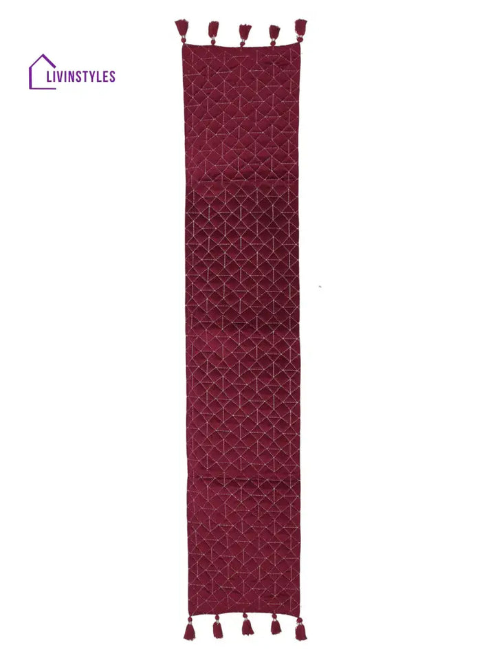 Eyda Maroon Color Quilted Table Runner