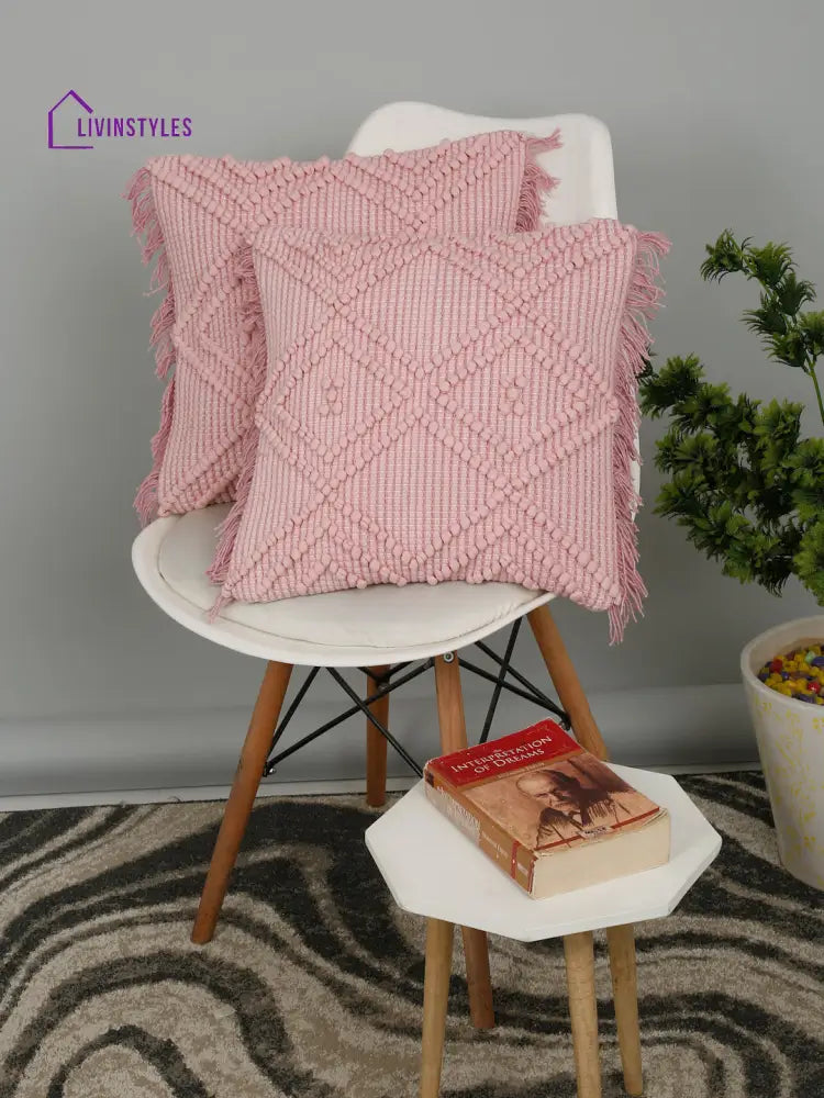 Eyda Mauve Cotton Hand Woven Cushion Cover Set Of 2