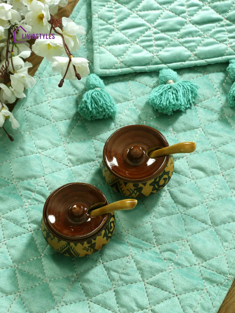 Eyda Mint Green Color Quilted Table Runner