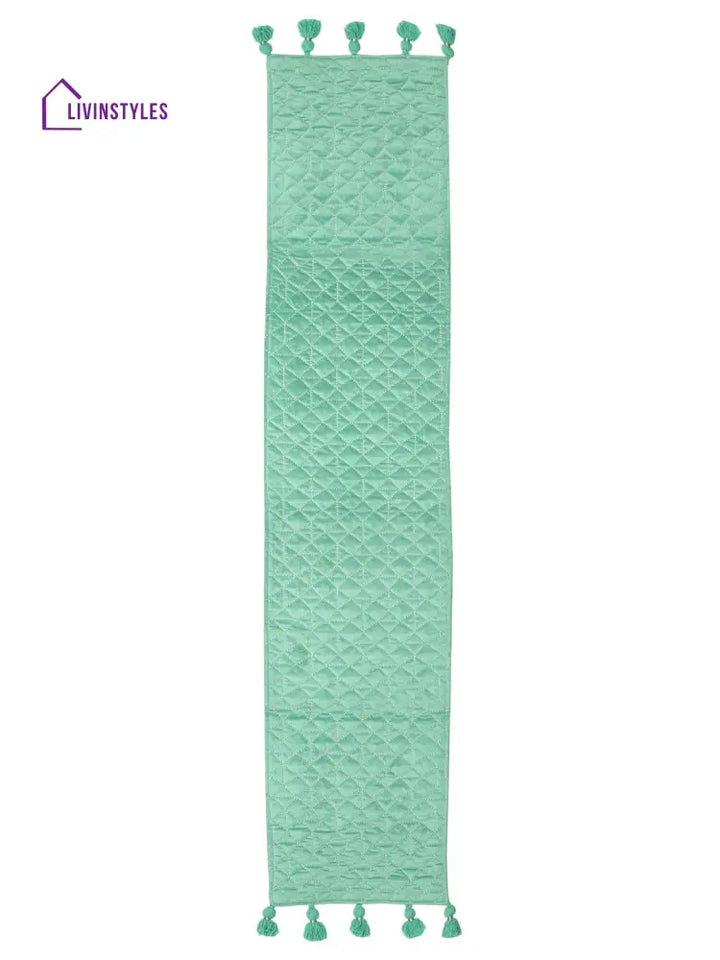 Eyda Mint Green Color Quilted Table Runner