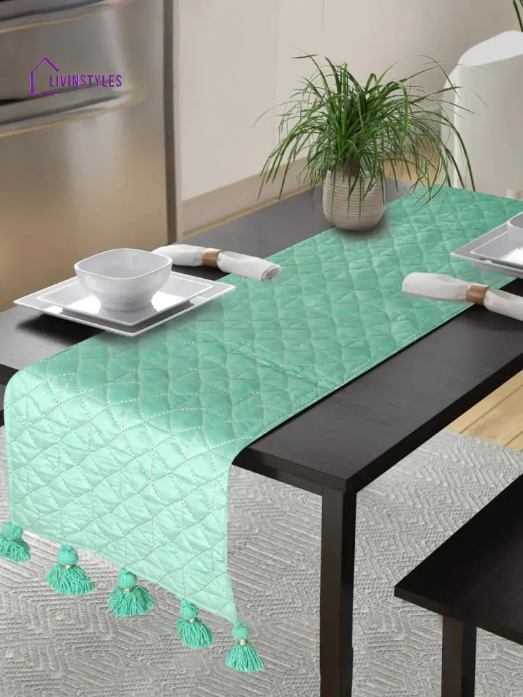 Eyda Mint Green Color Quilted Table Runner