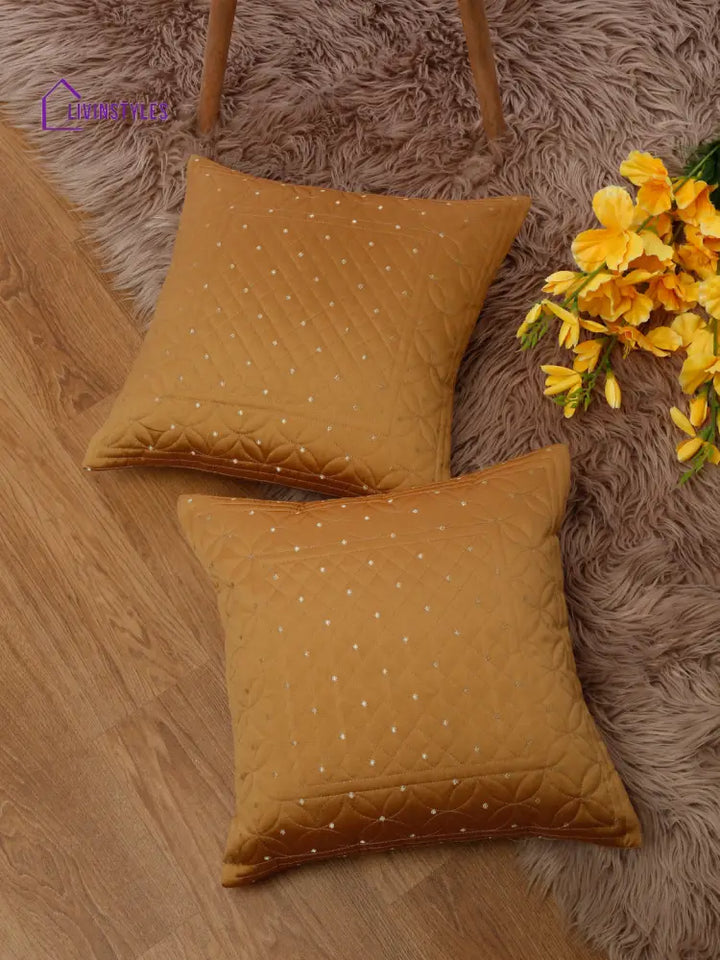 Eyda Mustard Color Quilted Cushion Covers Set Of 2 - 16X16 Inch