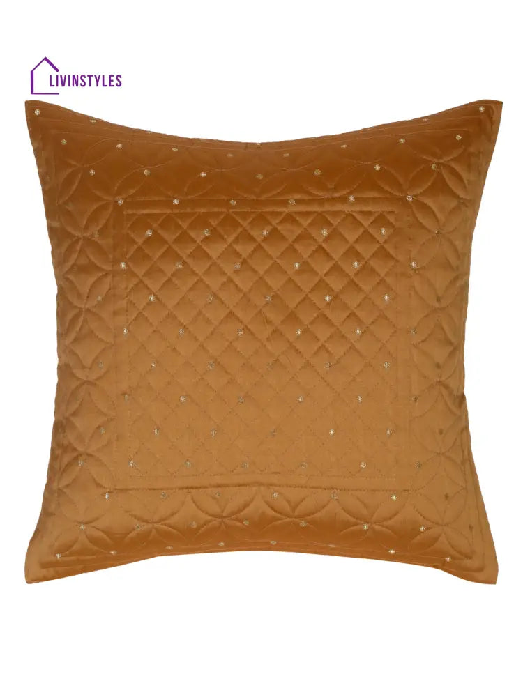 Eyda Mustard Color Quilted Cushion Covers Set Of 2 - 16X16 Inch
