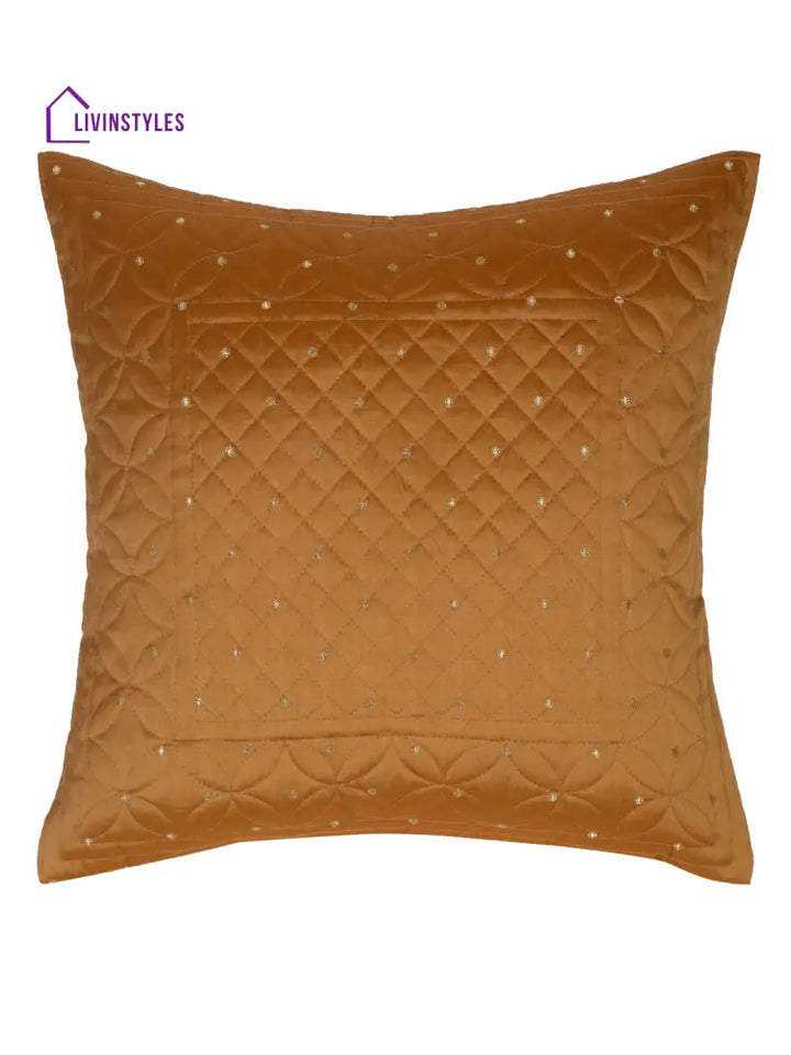 Eyda Mustard Color Quilted Cushion Covers Set Of 2 - 16X16 Inch