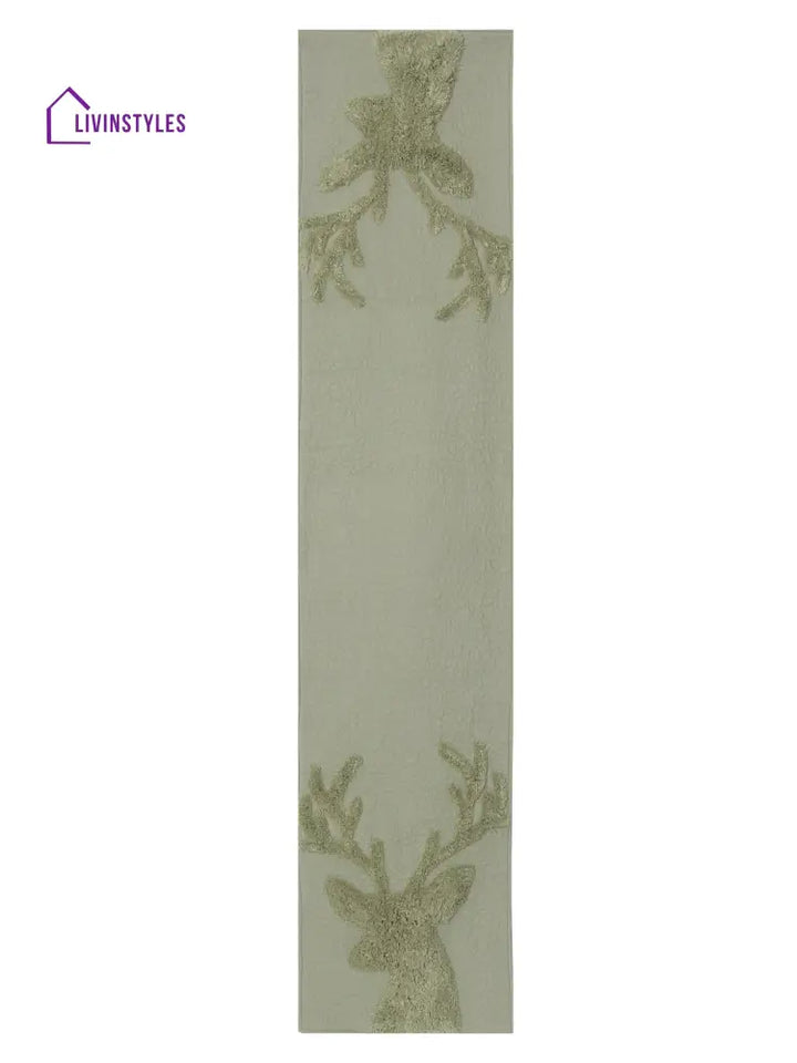 Eyda Olive Green Colored Cotton Tufted Table Runner