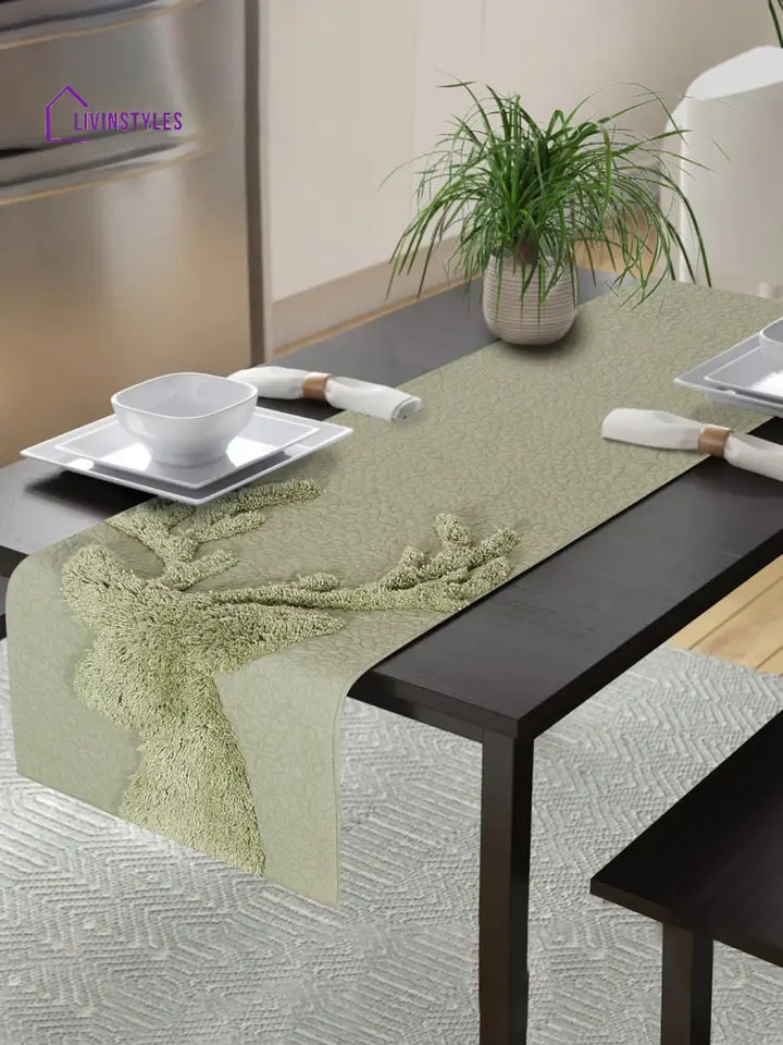 Eyda Olive Green Colored Cotton Tufted Table Runner