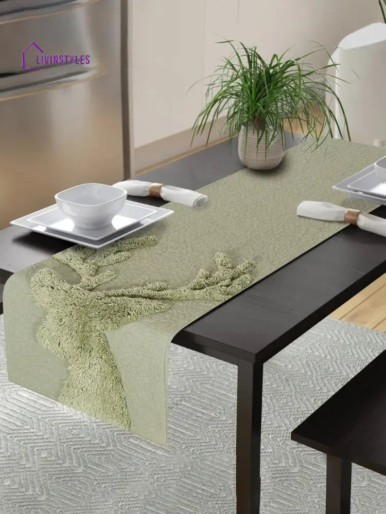 Eyda Olive Green Colored Cotton Tufted Table Runner