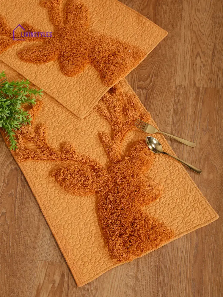 Eyda Orange Colored Cotton Tufted Table Runner
