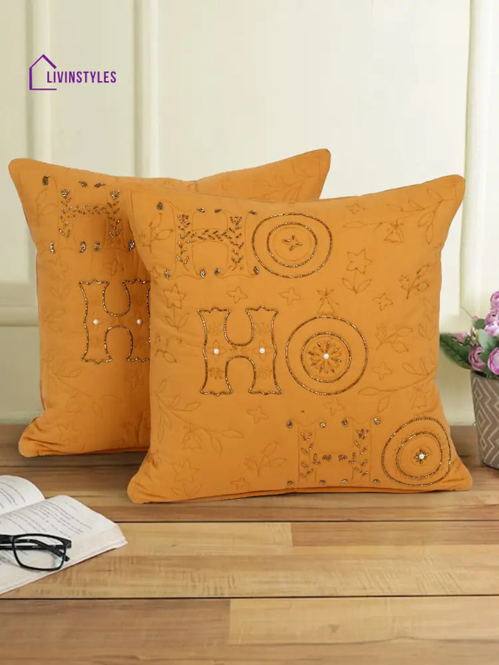 Eyda Orange Cotton Quilted Cushion Cover Set Of 2