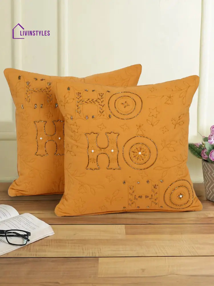 Eyda Orange Cotton Quilted Cushion Cover Set Of 2