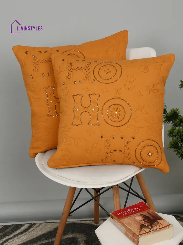 Eyda Orange Cotton Quilted Cushion Cover Set Of 2