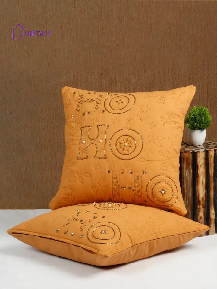 Eyda Orange Cotton Quilted Cushion Cover Set Of 2