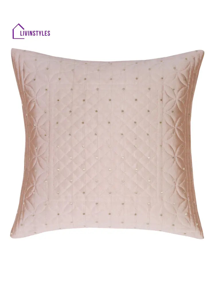 Eyda Peach Color Quilted Cushion Covers Set Of 2 - 16X16 Inch