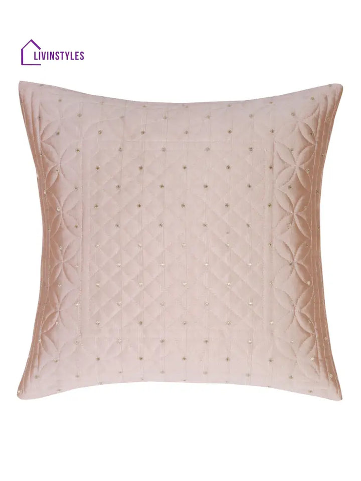 Eyda Peach Color Quilted Cushion Covers Set Of 2 - 16X16 Inch