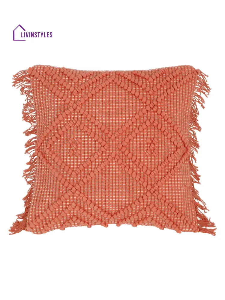 Eyda Peach Cotton Hand Woven Cushion Cover Set Of 2
