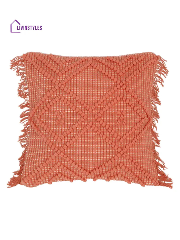 Eyda Peach Cotton Hand Woven Cushion Cover Set Of 2