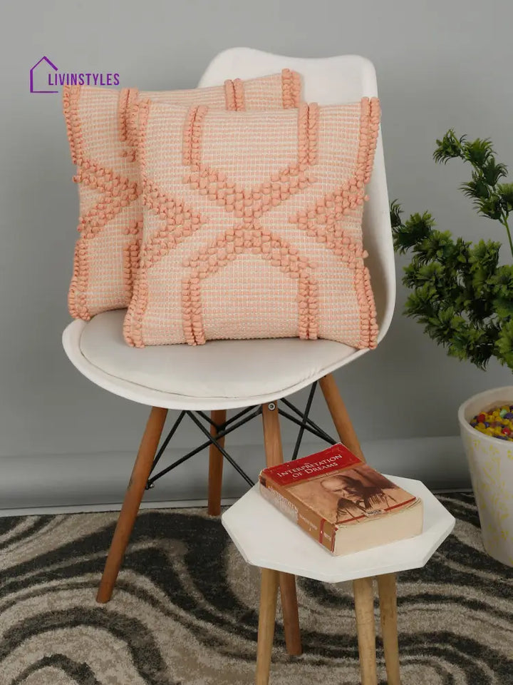 Eyda Peach Cotton Hand Woven Cushion Cover Set Of 2